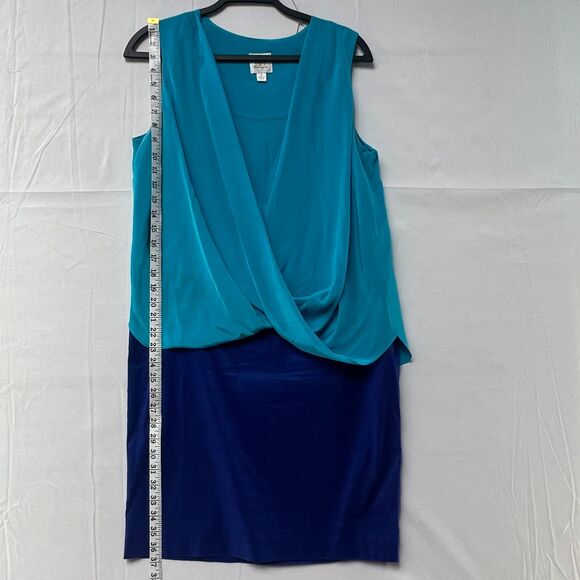 Suzi Chin Maggy Boutique 100% Silk Blue Color Blocked Draped Sleeveless Dress 8 - Picture 11 of 11